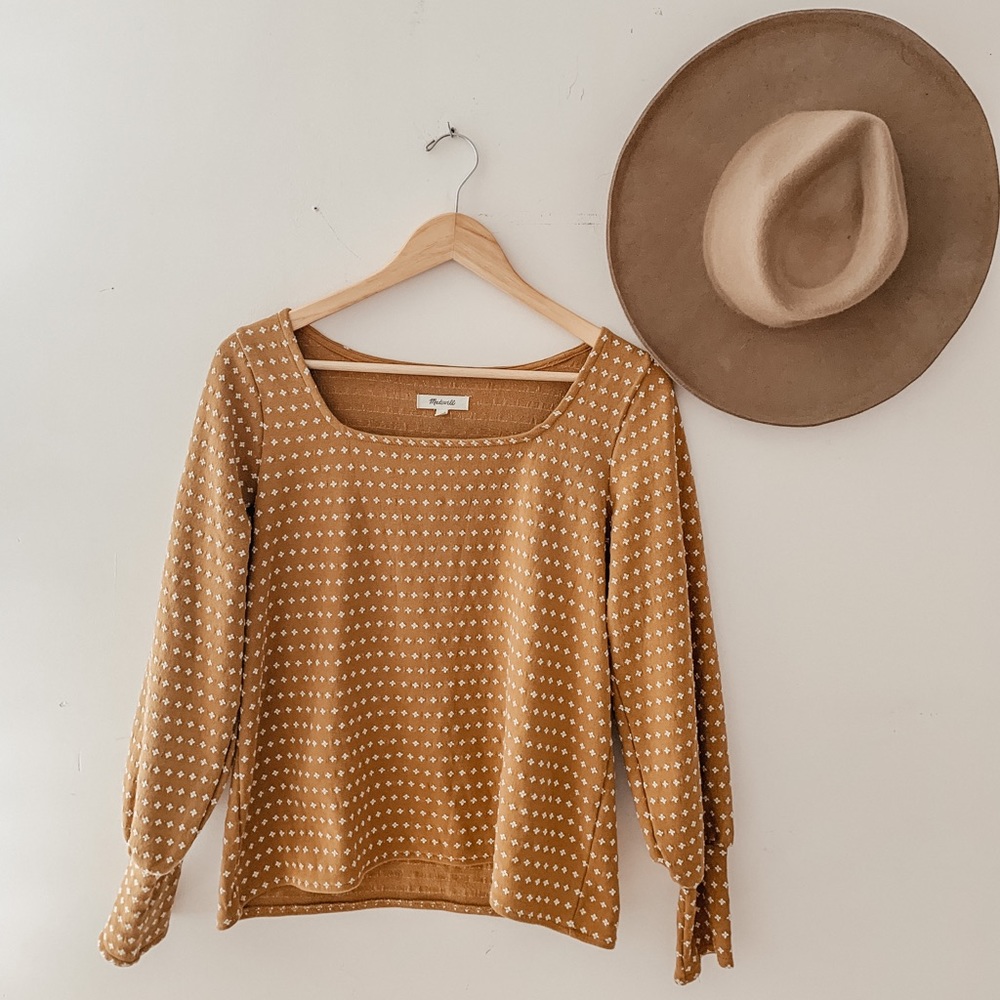 Mustard-Orange Floral Jacquard Square neck Madewell top
